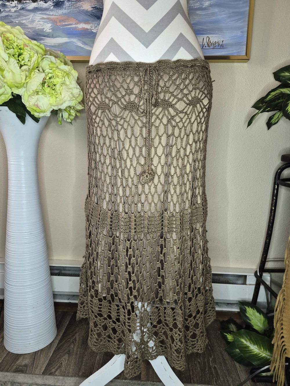 Lucy Paris Taupe Crochet Maxi Skirt